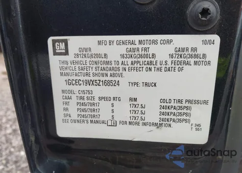 2005 Chevrolet Silverado 1500 Ls from USA, damaged, VIN 1GCEC19VX5Z168524